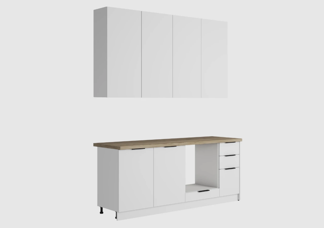 Кухня Homa МК стиль 200x60x25 см, ЛДСП, Белый шагрень, МК стиль, столешница 38 мм